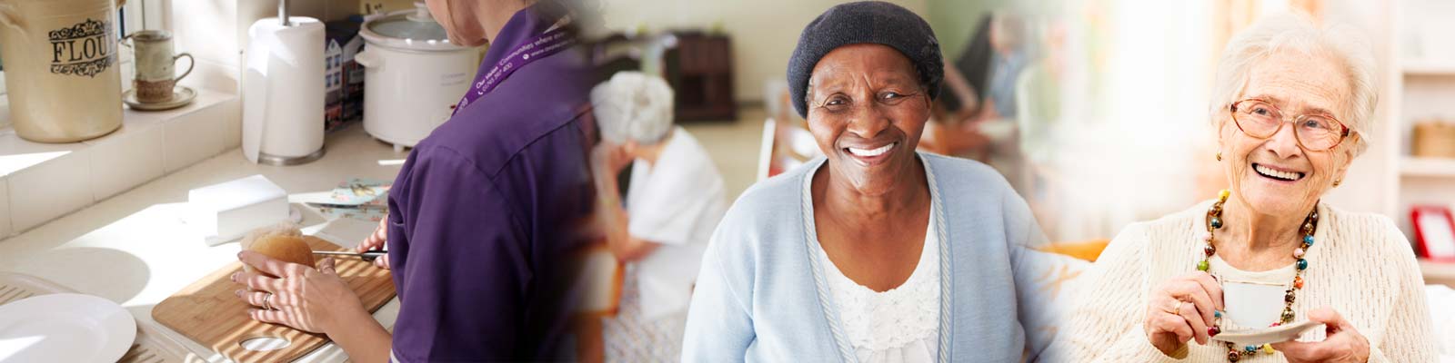 Carer preparing food and Service Users smiling