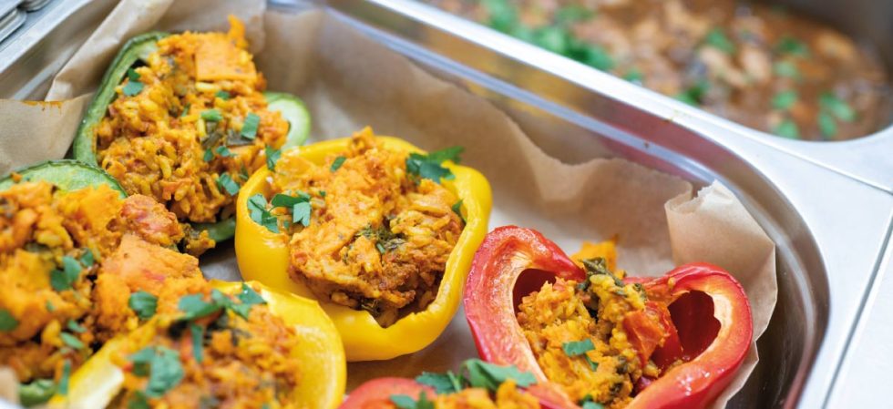 Stuffed peppers in a baking tray